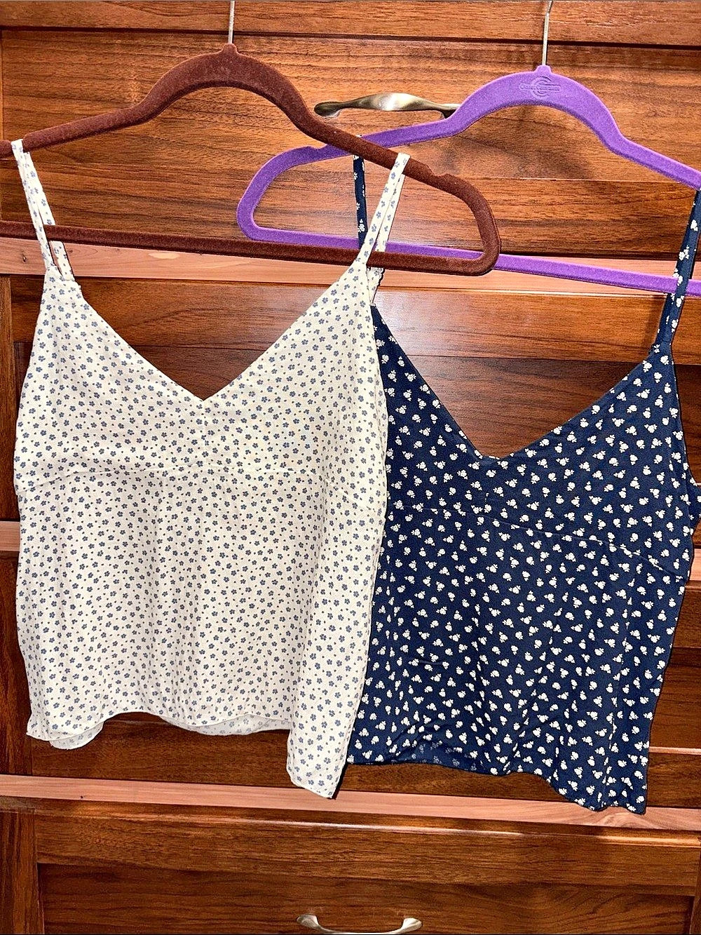 Brandy Melville Floral Print Camisole Tank Top Set Blue & Cream